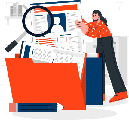 Illustration of a woman holding a laptop pointing at a pie chart with people icons around it, representing management and leadership skills